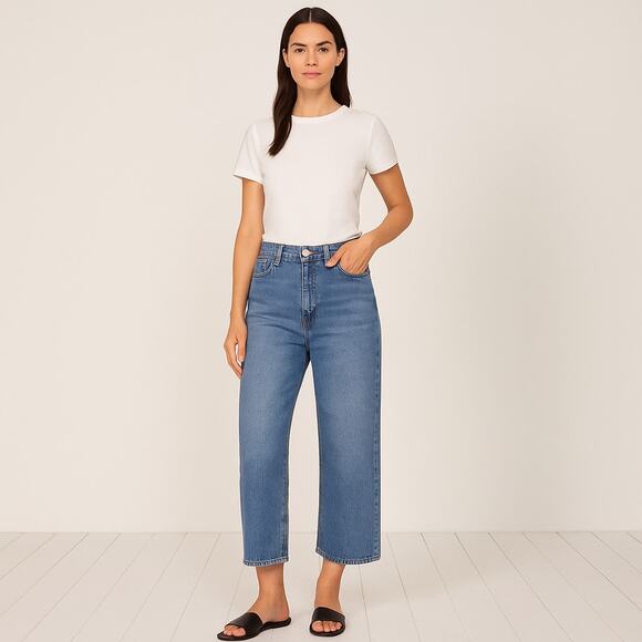 Reformation Val 90s Mid Rise Straight Leg Cropped Jeans Ponce Blue Denim Size 30 - Picture 1 of 8